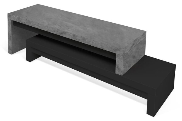 Tavolo TV doppio nero con decoro in cemento , 125 x 40 cm Cliff - TemaHome