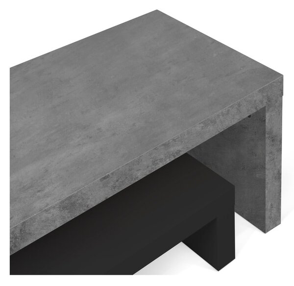 Tavolo TV doppio nero con decoro in cemento , 125 x 40 cm Cliff - TemaHome