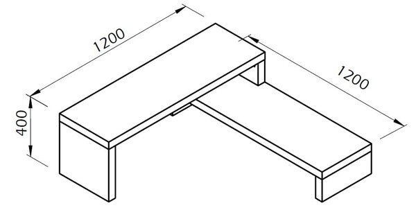 Tavolo TV doppio nero con decoro in cemento , 125 x 40 cm Cliff - TemaHome