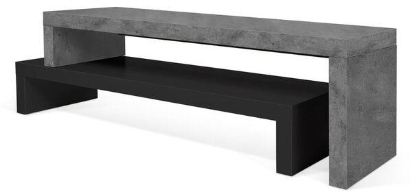 Tavolo TV doppio nero con decoro in cemento , 125 x 40 cm Cliff - TemaHome
