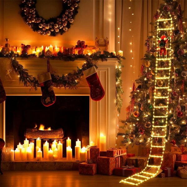 Babbo Natale su scaletta luminosa 228 Led Bianco caldo Wisdom