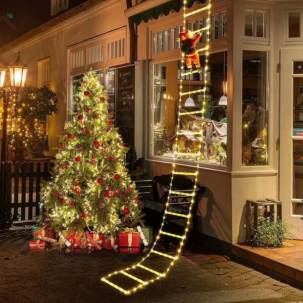 Babbo Natale su scaletta luminosa 228 Led Bianco caldo Wisdom