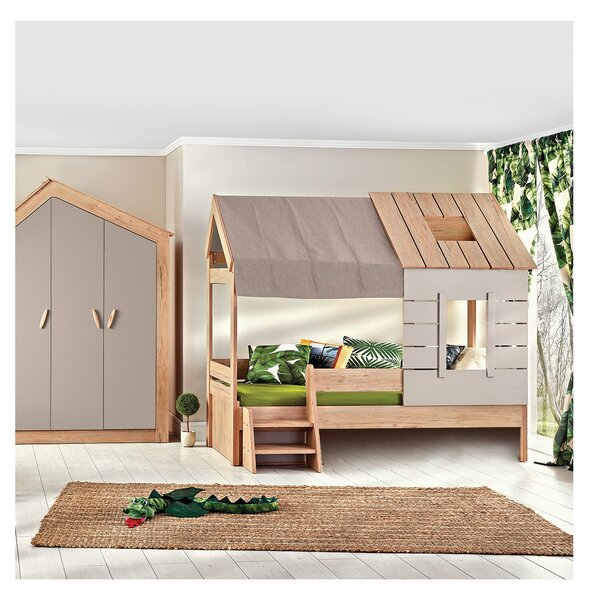 Letto bambini Montessori casetta Iris Grigio 90x200cm, Quiero solo la cama tipi - solo il letto