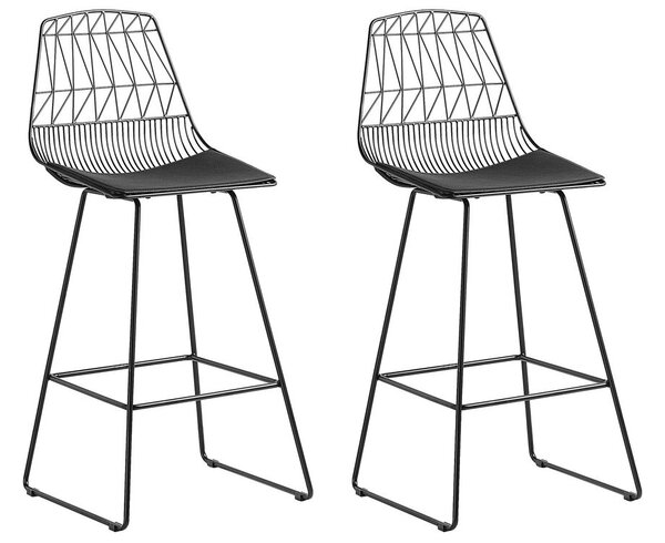 Set di 2 sedie da bar con struttura in acciaio Nero sedile in ecopelle altezza del bancone schienale a doghe design moderno Beliani
