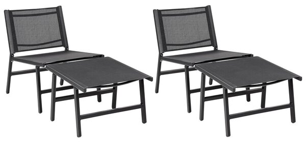 Set di 2 sedie da giardino Seduta in textilene nero Schienale in metallo con poggiapiedi Design moderno per esterni Beliani