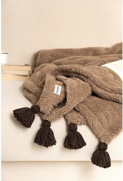Copriletto marrone in micropush per letto matrimoniale 200x220 cm Pufffy - Mijolnir