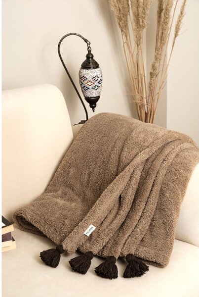 Copriletto marrone in micropush per letto matrimoniale 200x220 cm Pufffy - Mijolnir