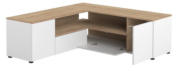 Tavolo TV in rovere decorato in bianco naturale 130x46 cm Angle - TemaHome