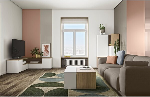 Tavolo TV in rovere decorato in bianco naturale 130x46 cm Angle - TemaHome