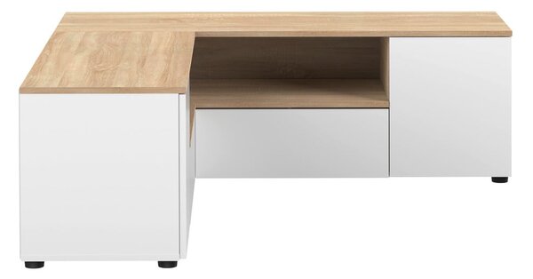 Tavolo TV in rovere decorato in bianco naturale 130x46 cm Angle - TemaHome