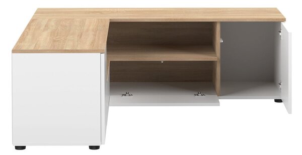 Tavolo TV in rovere decorato in bianco naturale 130x46 cm Angle - TemaHome