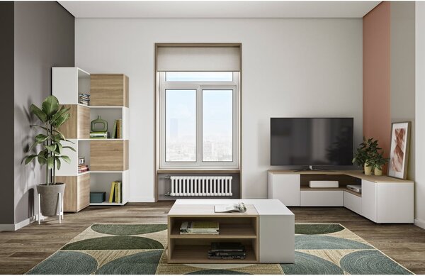Tavolo TV in rovere decorato in bianco naturale 130x46 cm Angle - TemaHome