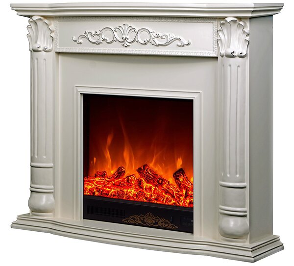 Camino Elettrico da Pavimento 102x120x33 cm Effetto Fiamma 1500W Kalipso Bianco