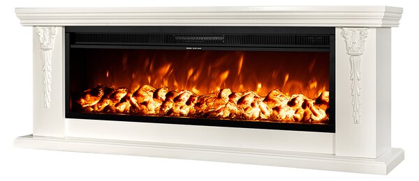 Camino Elettrico da Pavimento 60x170x27 cm Effetto Fiamma 1500W Pandora & Tanzania Panna