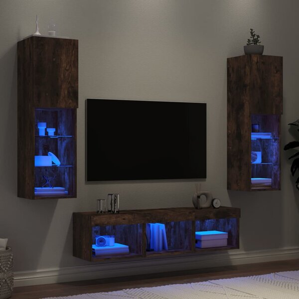 Cassettiera Con Ruote Rovere Fumo 5 Cassetti - Mobile Stoccaggio Ufficio In Legno Multistrato 33x38x63 Cm