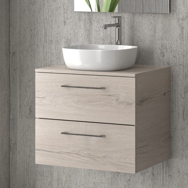 Mobiletto bagno 60 cm con due cassetti e piano per lavabo appoggio EL-60P - KAMALU