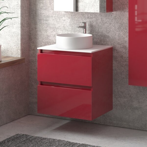 Mobile bagno sospeso 60 cm con due cassetti e piano bianco solid surface TOD-60SS - KAMALU