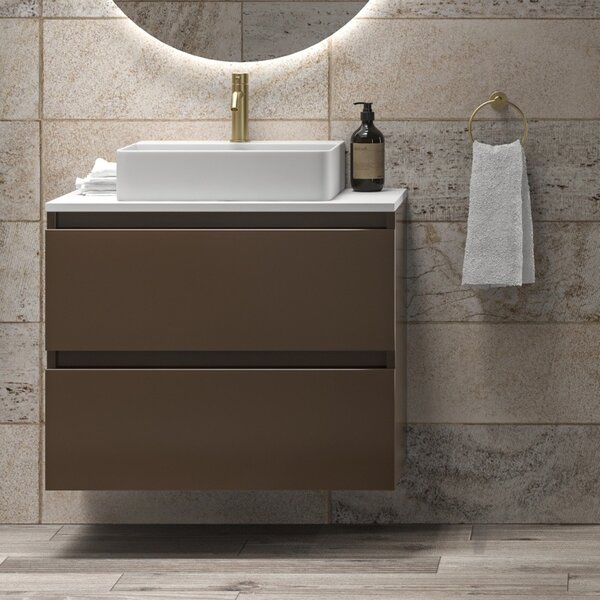 Mobile bagno sospeso 80 cm con due cassetti e piano bianco solid surface TOD-80SS - KAMALU