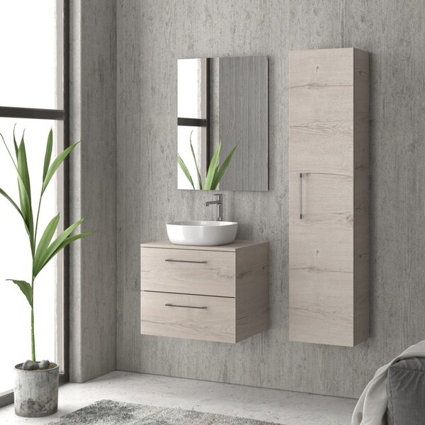 Mobiletto bagno 60 cm con due cassetti e piano per lavabo appoggio EL-60P - KAMALU