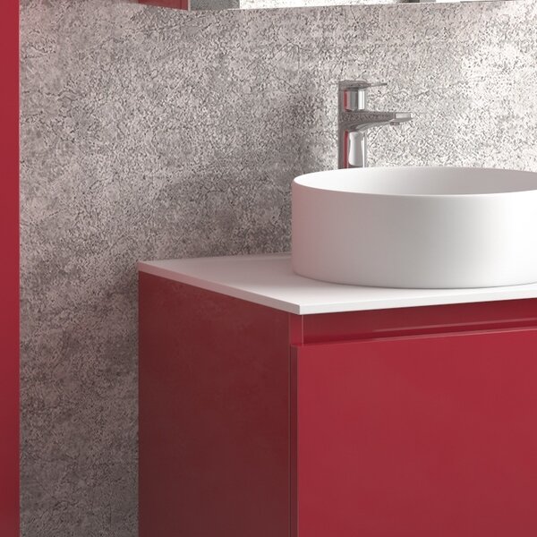 Mobile bagno sospeso 60 cm con due cassetti e piano bianco solid surface TOD-60SS - KAMALU