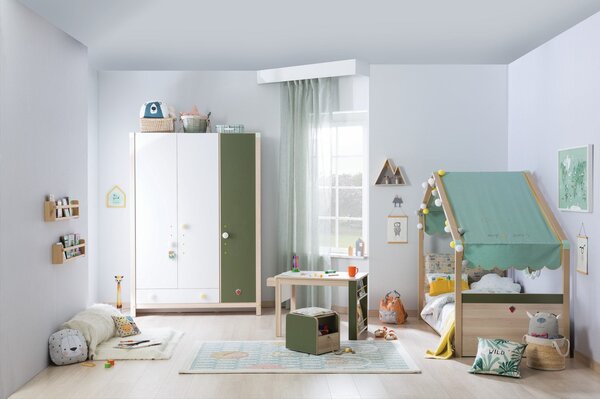 Set Tavolo E 2 Sedie Per Cameretta En.casa – Design Floreale In Bianco E Viola, Legno Di Pino E MDF, Altezza Seduta 27 Cm