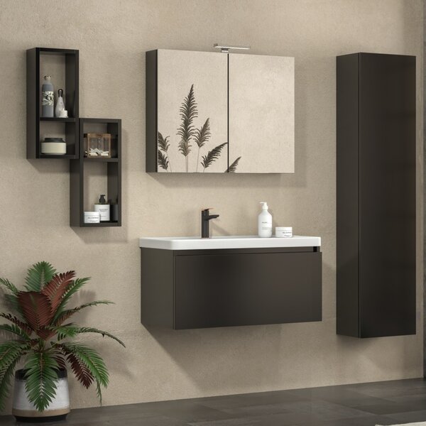 Mobile bagno sospeso 80cm cassetto e lavabo integrato SP-80 - KAMALU