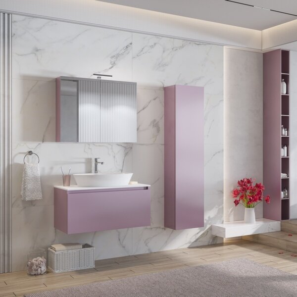 Mobile bagno 80cm sospeso con piano da appoggio in resina bianca SP-80B - KAMALU