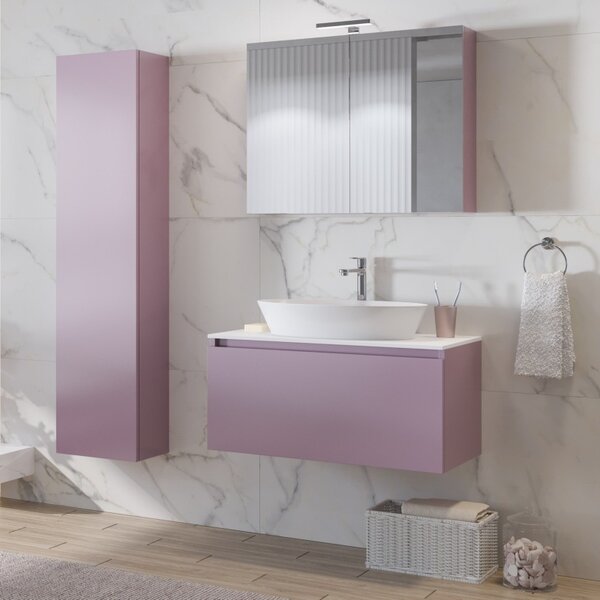 Mobile bagno 80cm sospeso con piano da appoggio in resina bianca SP-80B - KAMALU