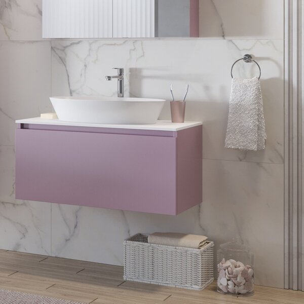 Mobile bagno 80cm sospeso con piano da appoggio in resina bianca SP-80B - KAMALU