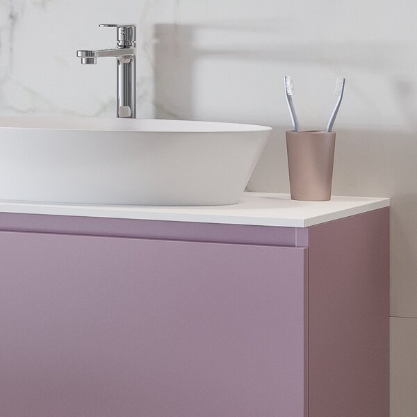 Mobile bagno 80cm sospeso con piano da appoggio in resina bianca SP-80B - KAMALU