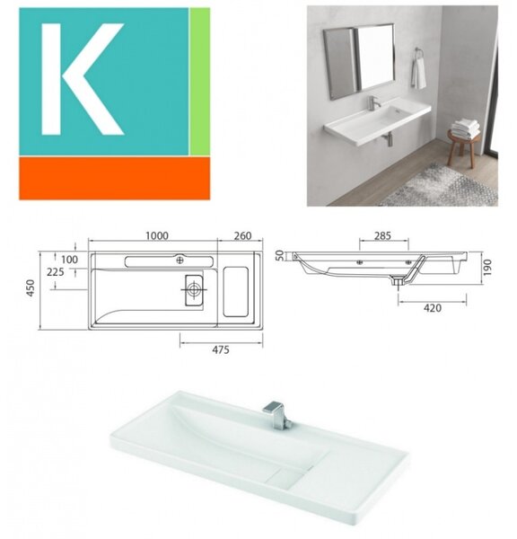 Mobile bagno sospeso 100cm con cassetto e lavabo incasso SP-100 - KAMALU