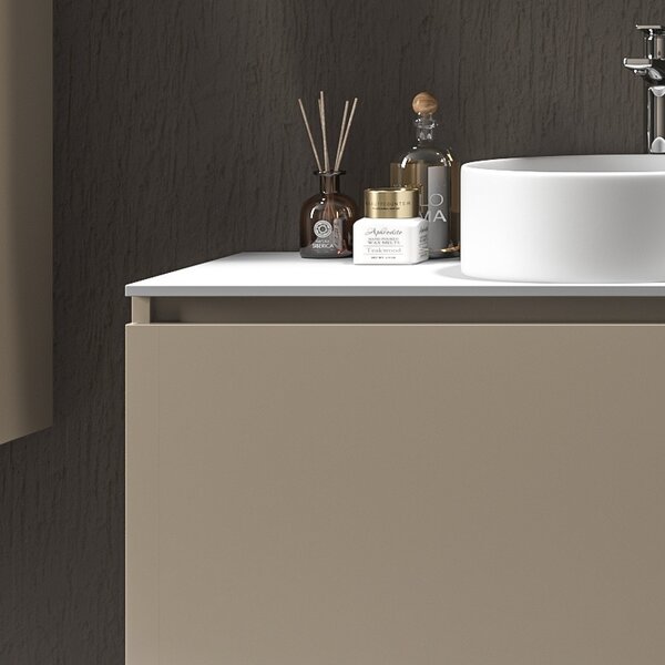 Mobile bagno 100 cm sospeso con piano da appoggio in solid surface bianco SP-100C - KAMALU