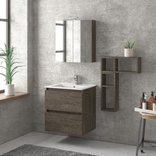 Mobile bagno sospeso 60 cm con lavabo integrato e 2 cassetti TOD-60L - KAMALU