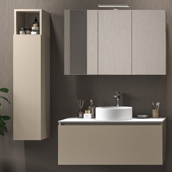 Mobile bagno 100 cm sospeso con piano da appoggio in solid surface bianco SP-100C - KAMALU