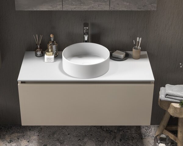 Mobile bagno 100 cm sospeso con piano da appoggio in solid surface bianco SP-100C - KAMALU