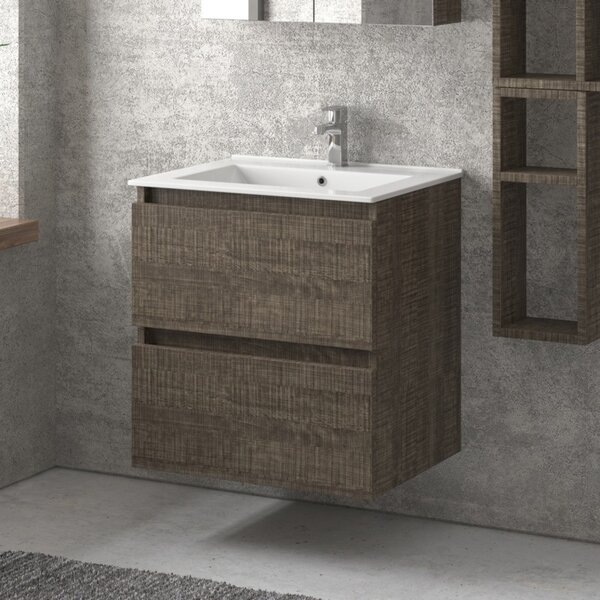 Mobile bagno sospeso 60 cm con lavabo integrato e 2 cassetti TOD-60L - KAMALU