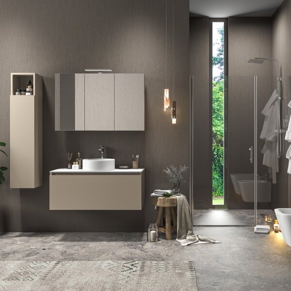 Mobile bagno 100 cm sospeso con piano da appoggio in solid surface bianco SP-100C - KAMALU