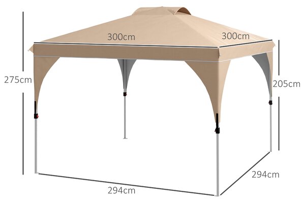 Outsunny Gazebo da Giardino 3x3 m Pieghevole con Altezza Regolabile e Borsa di Trasporto con Ruote, Beige|Aosom