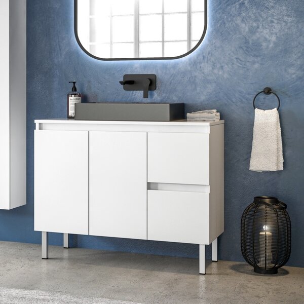 Mobile bagno 100cm a terra con 2 cassetti e 2 sportelli TOD-100PP - KAMALU