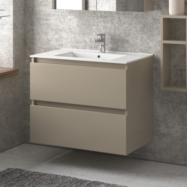 Mobile bagno sospeso 80cm con lavabo integrato e 2 cassetti TOD-80L - KAMALU