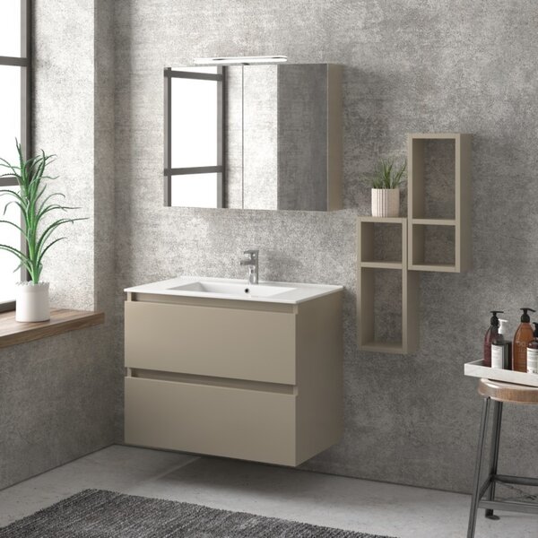 Mobile bagno sospeso 80cm con lavabo integrato e 2 cassetti TOD-80L - KAMALU