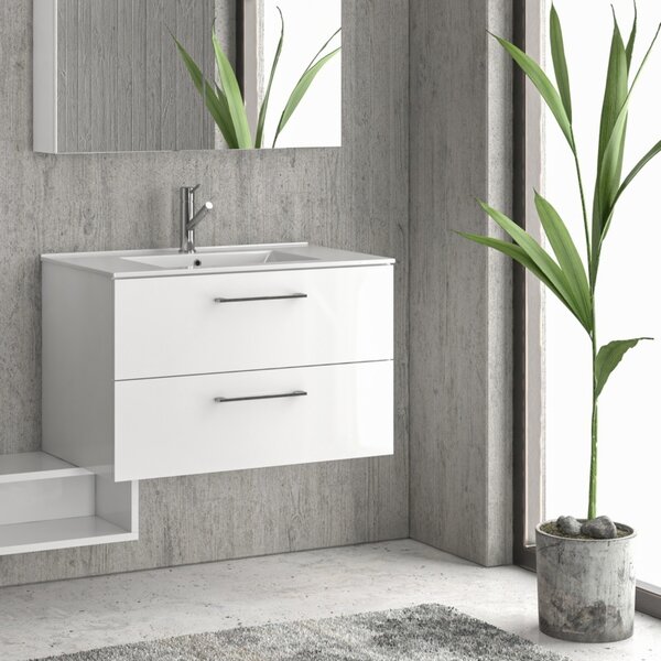 Mobile bagno sospeso 80cm con lavabo incasso e due cassetti EL-80L - KAMALU
