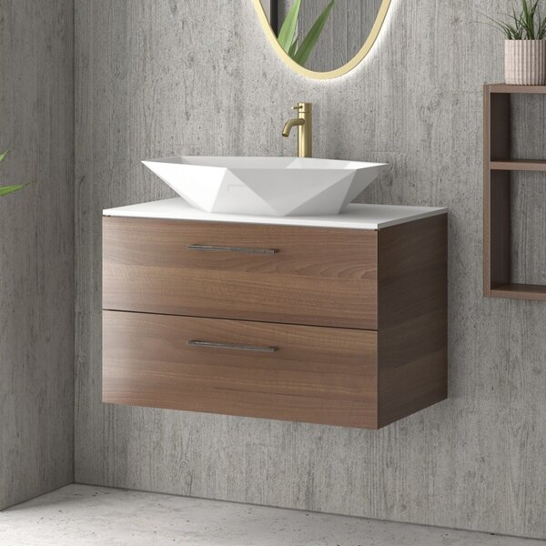 Mobile bagno 80 cm con due cassetti e piano solid surface EL-80SS - KAMALU
