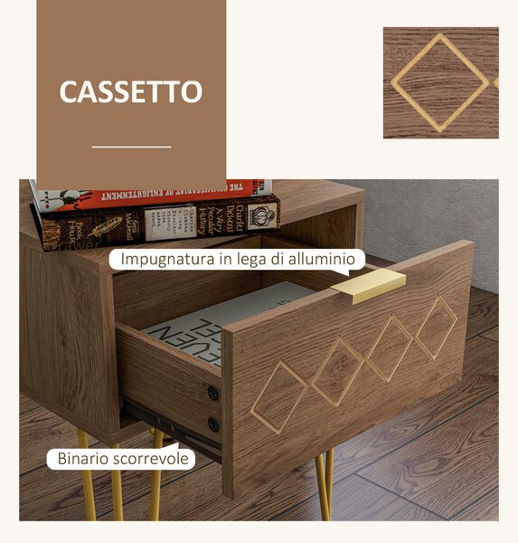 HOMCOM Comodini Moderni Set 2 Pezzi in Truciolato e Acciaio con Cassetto, 39.5x41x49 cm, Marrone