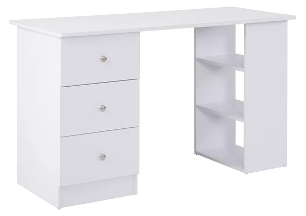 Homcom Scrivania con 3 cassetti e Ripiani Portaoggetti in stile moderno, Bianco, 120x49x72cm