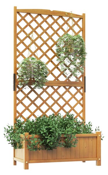 Costway Letto da giardino rialzato con fioriera traliccio fori di drenaggio, Fioriera in legno 180cm da esterno Arancione