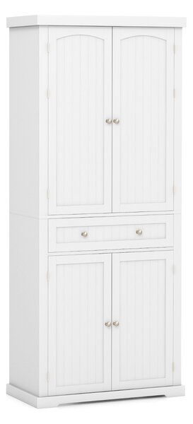 Costway Mobile dispensa multiuso da cucina alto 183cm, Credenza moderna con 4 ante ripiani regolabili e cassetto Bianco