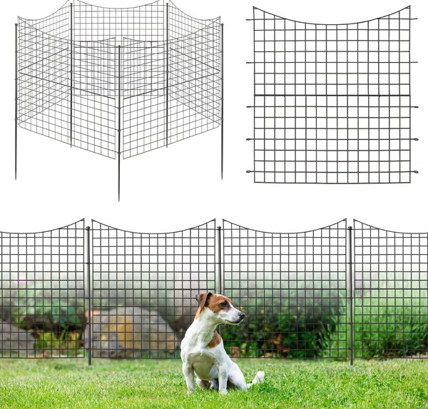 Costway Recinzione da giardino in metallo con 5 pannelli e 5 picchetti, Recinto animali alto 98cm per cani Nero