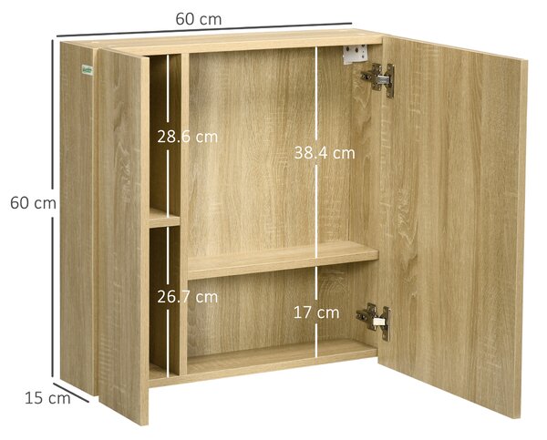 Kleankin Mobiletto Specchio Bagno a 4 Sezioni con Ripiani Regolabili, in Legno e Vetro, 90x15x75 cm, Grigio| Aosom Italy