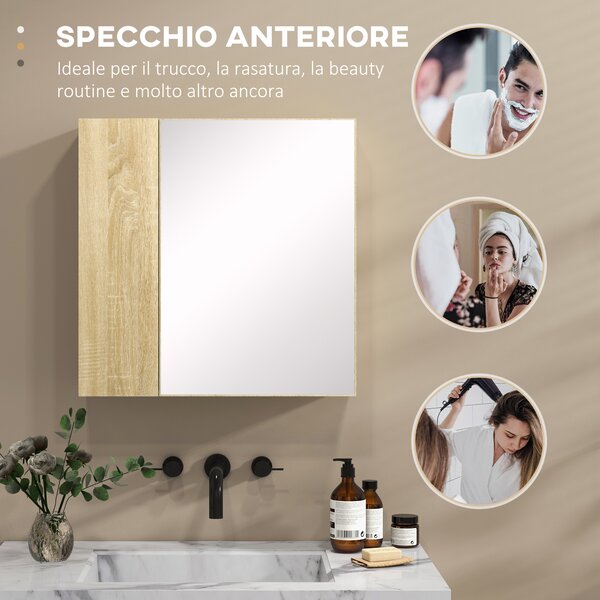 Kleankin Mobiletto Specchio Bagno a 4 Sezioni con Ripiani Regolabili, in Legno e Vetro, 90x15x75 cm, Grigio| Aosom Italy